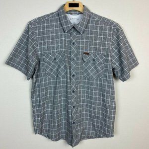 Orvis Shirt M Tech Performance Short Sleeve Button Up Plaid‎ Gray White Mens